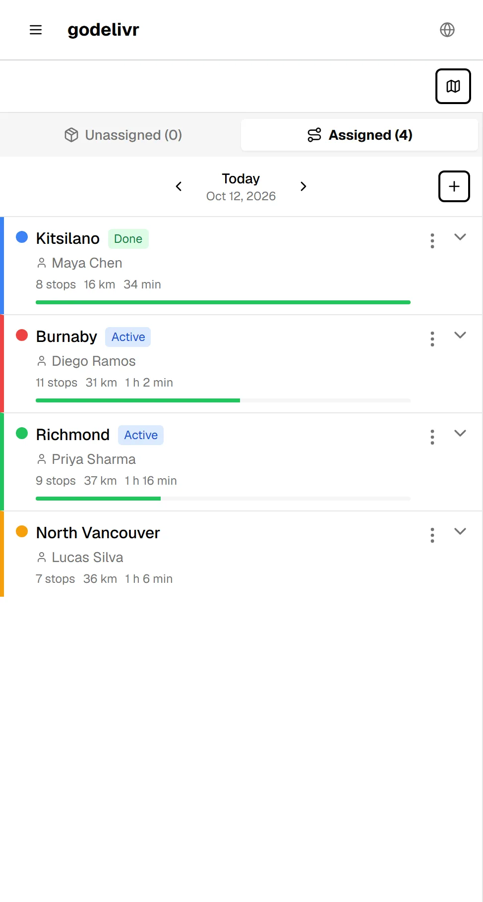 Driver route view on a phone