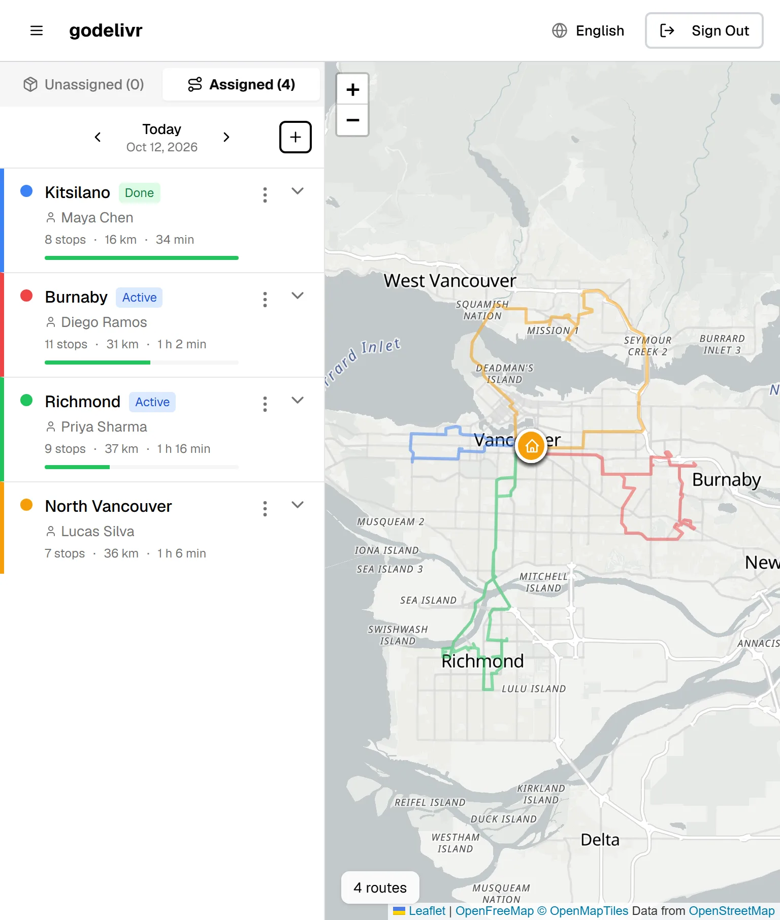 Daily Planner route list on a tablet